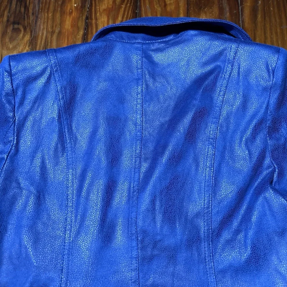 Joseph Ribkoff Sapphire Blue Faux Leather Moto Jacket Sz M A1084